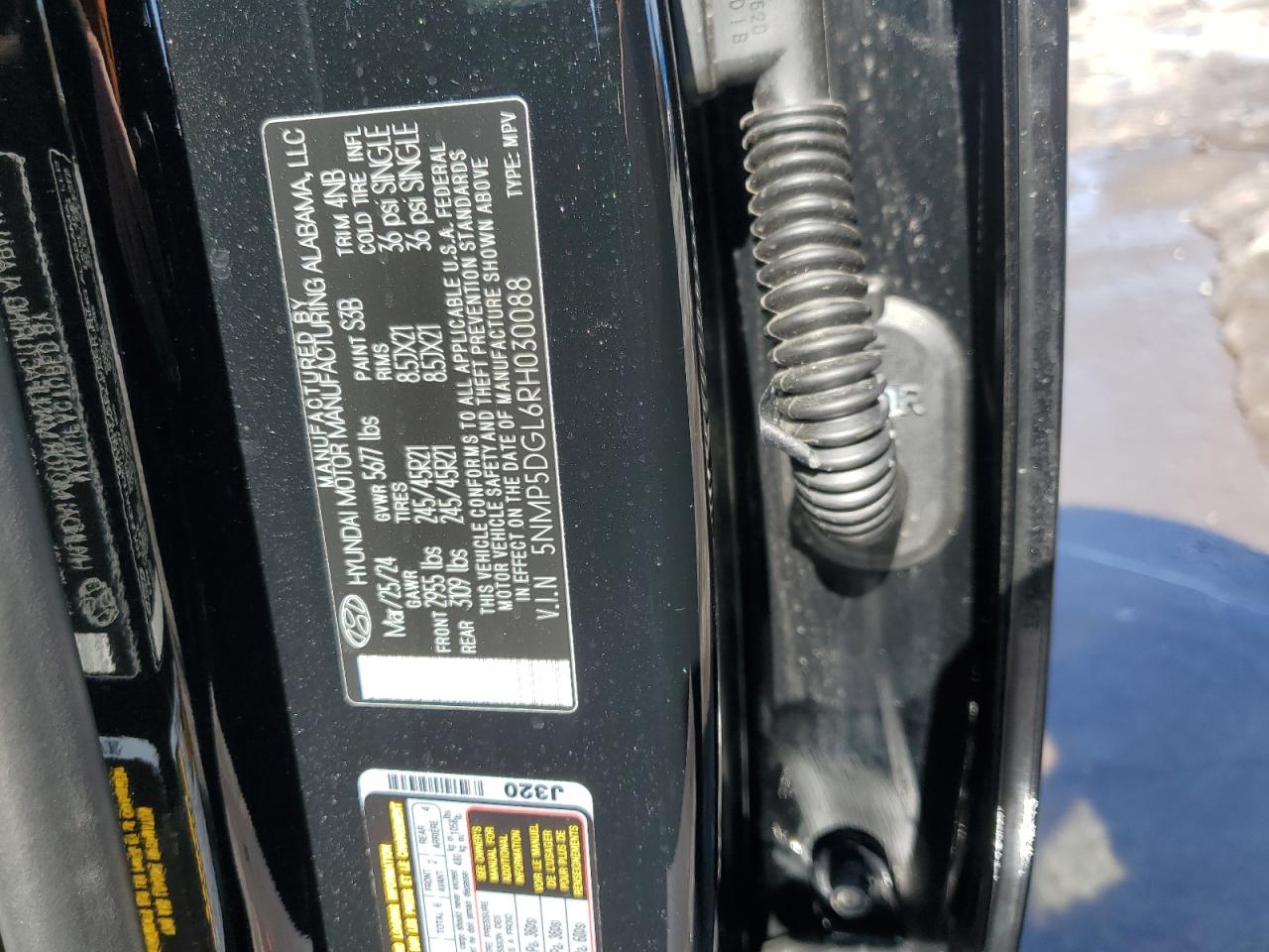 2024 HYUNDAI SANTA FE CALLIGRAPHY VIN:5NMP5DGL6RH030088