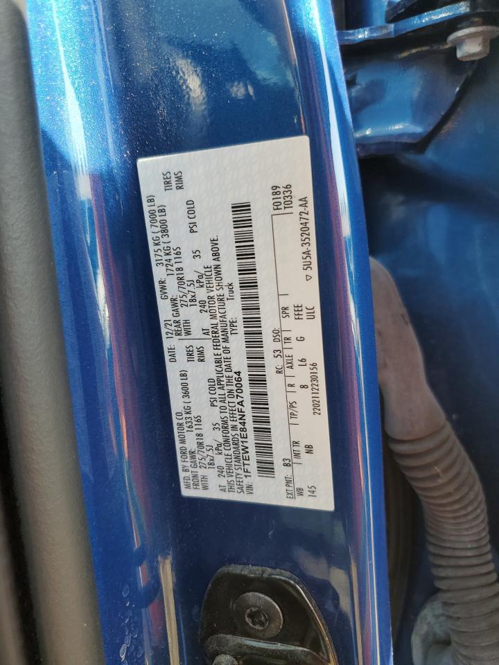 2022 FORD F150 SUPERCREW VIN:1FTEW1E84NFA70064