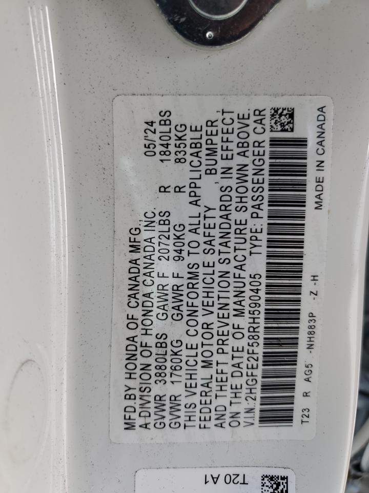 2024 HONDA CIVIC SPORT VIN:2HGFE2F58RH590405