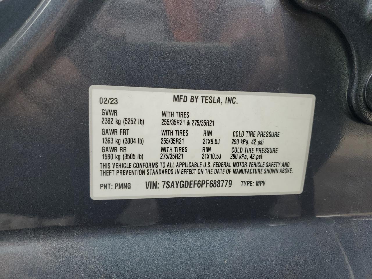 2023 TESLA MODEL Y  VIN:7SAYGDEF6PF688779