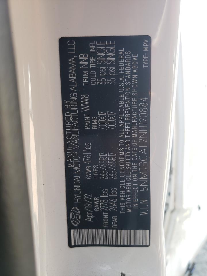 2022 HYUNDAI TUCSON SEL VIN:5NMJBCAE2NH120884