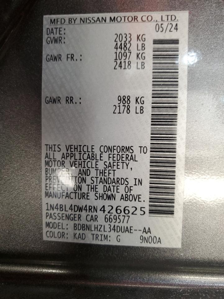 2024 NISSAN ALTIMA SV VIN:1N4BL4DW4RN426625