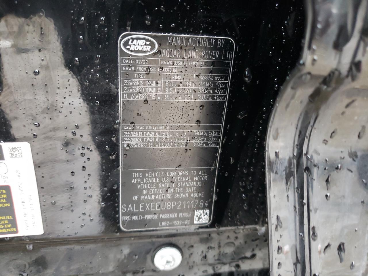 2023 LAND ROVER DEFENDER 110 X VIN:SALEXEEU8P2111784