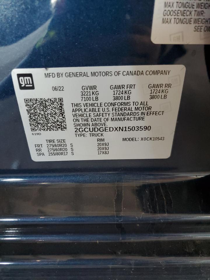 2022 CHEVROLET SILVERADO K1500 LTZ VIN:2GCUDGEDXN1503590