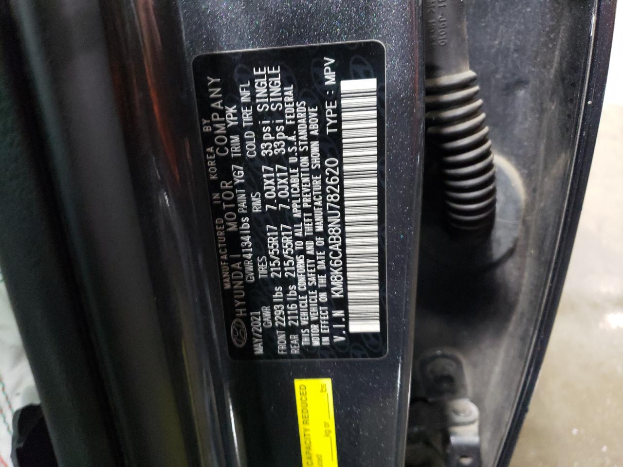 2022 HYUNDAI KONA SEL VIN:KM8K6CAB8NU782620