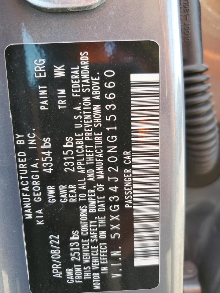2022 KIA K5 EX VIN:5XXG34J20NG153660