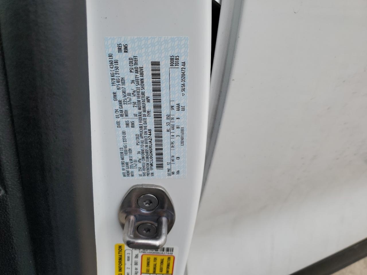 2024 FORD ESCAPE ACTIVE VIN:1FMCU0GN6RUA27448
