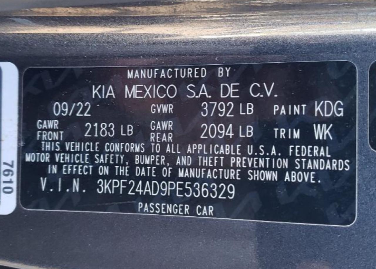 2023 KIA FORTE LX VIN:3KPF24AD9PE536329