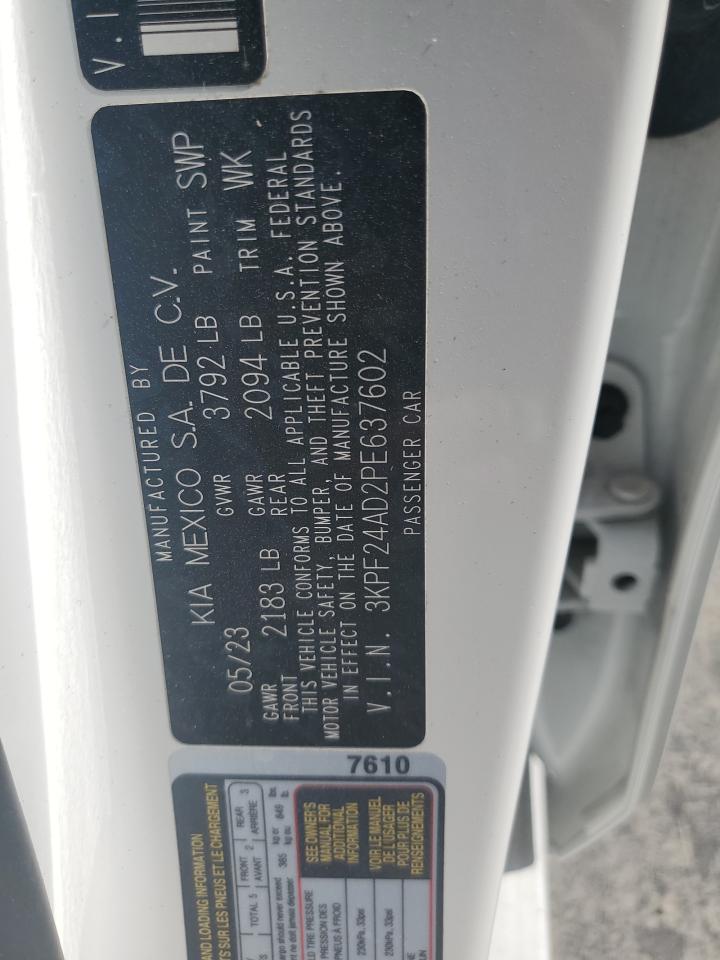 2023 KIA FORTE LX VIN:3KPF24AD2PE637602