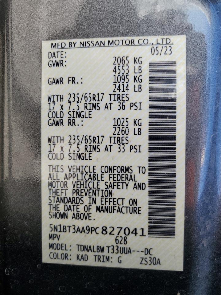 2023 NISSAN ROGUE S VIN:5N1BT3AA9PC827041