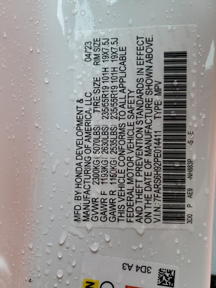 2023 HONDA CR-V SPORT TOURING VIN:7FARS6H92PE014411