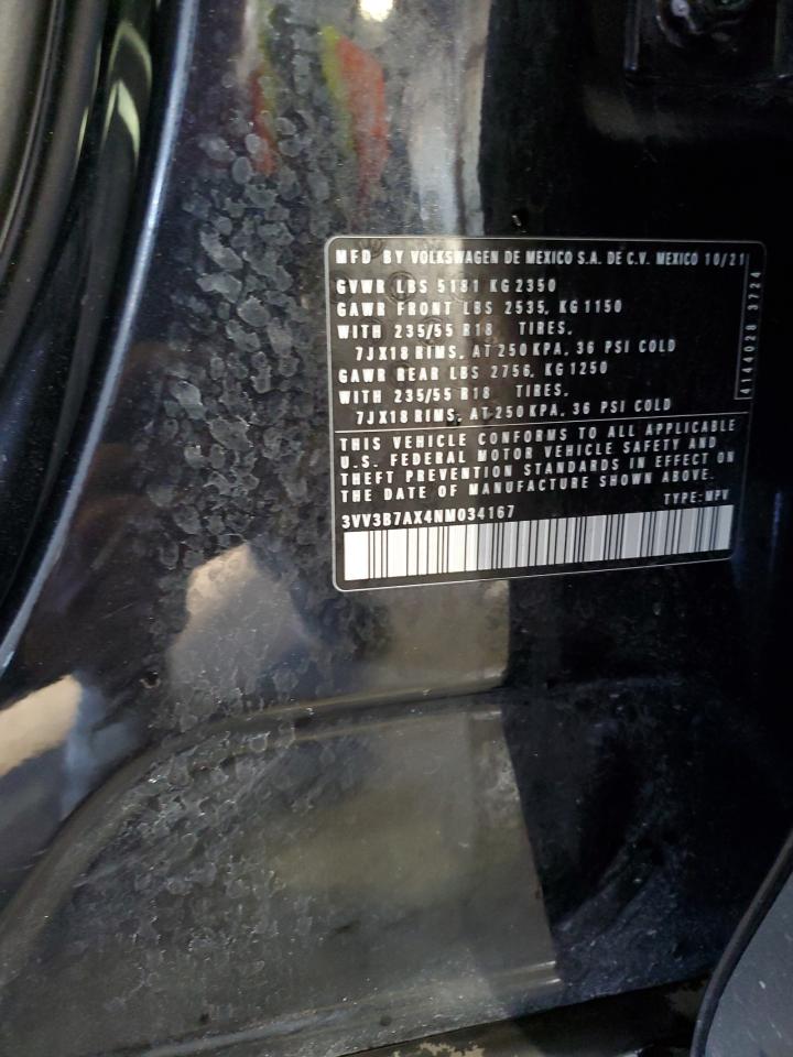 2022 VOLKSWAGEN TIGUAN SE VIN:3VV3B7AX4NM034167