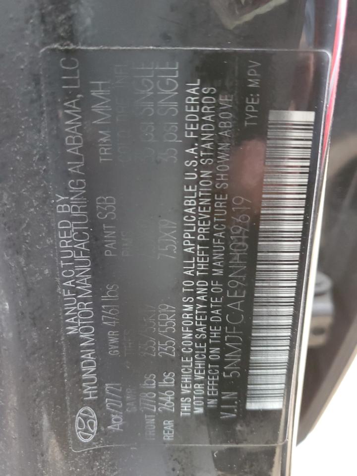 2022 HYUNDAI TUCSON SEL VIN:5NMJFCAE9NH019619
