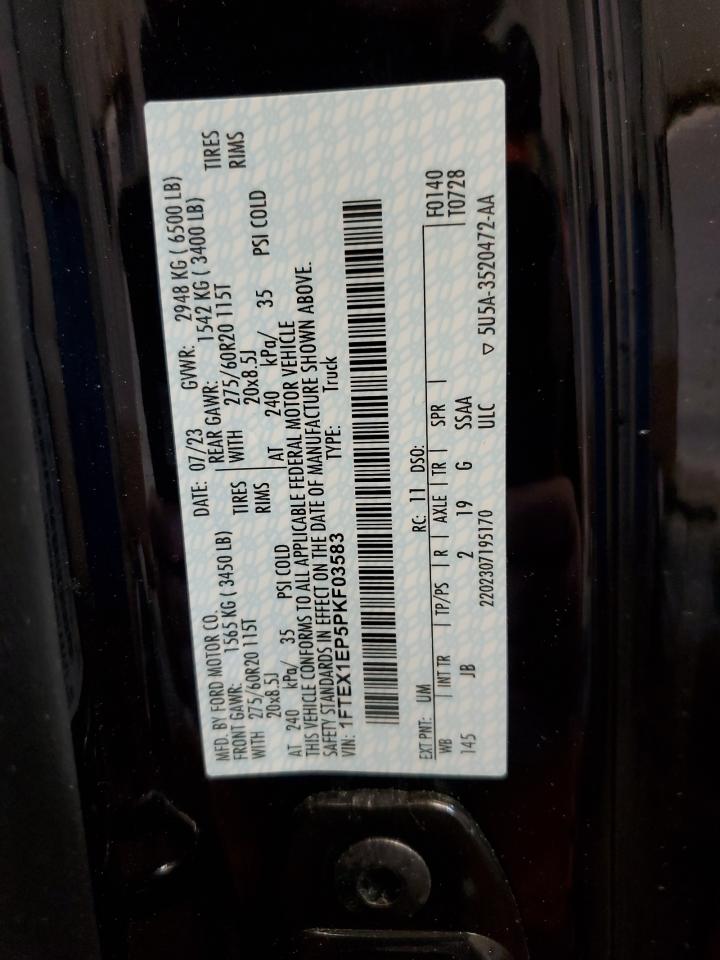 2023 FORD F150 SUPER CAB VIN:1FTEX1EP5PKF03583