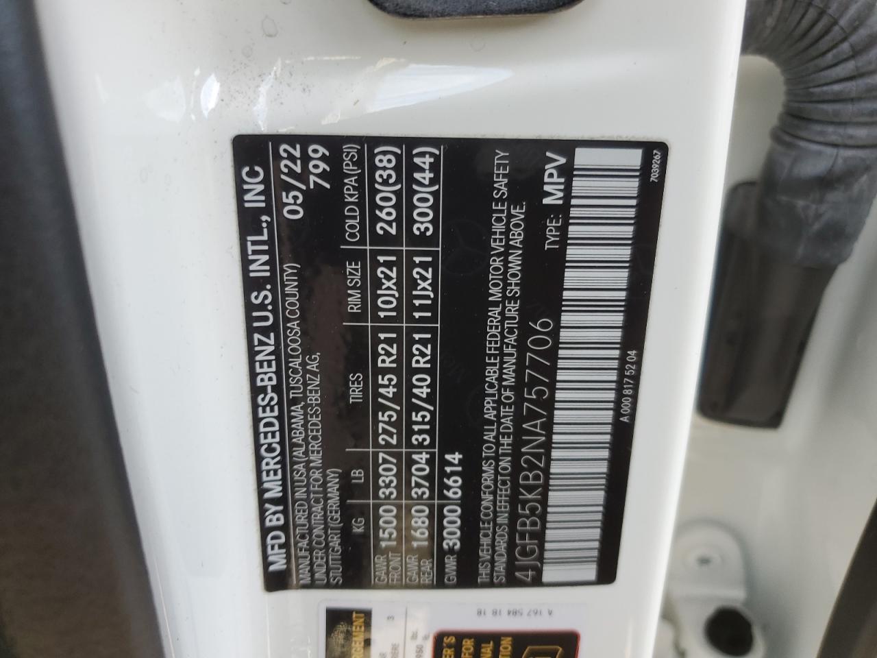 2022 MERCEDES-BENZ GLE 450 4MATIC VIN:4JGFB5KB2NA757706