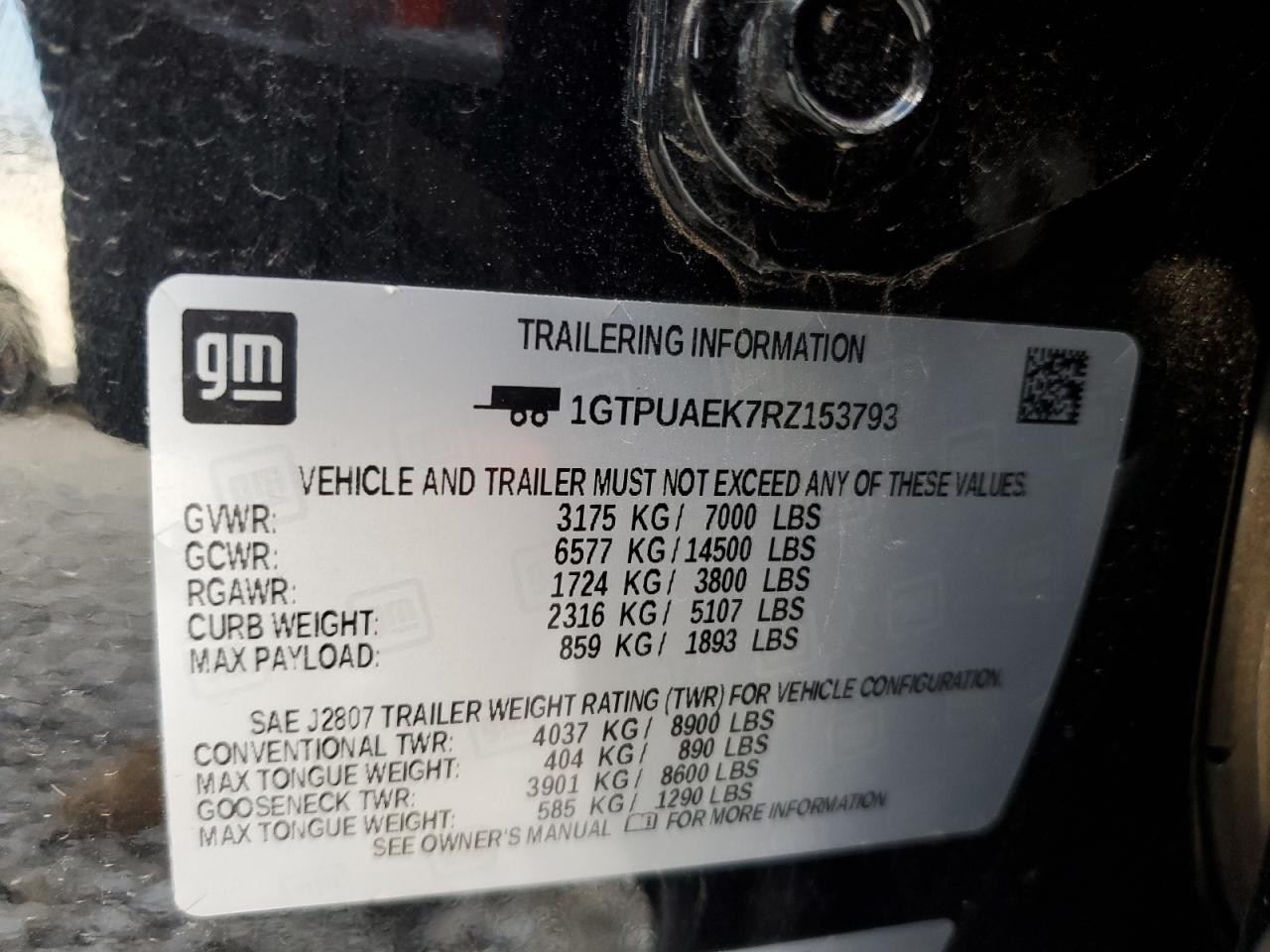 2024 GMC SIERRA K1500 VIN:1GTPUAEK7RZ153793