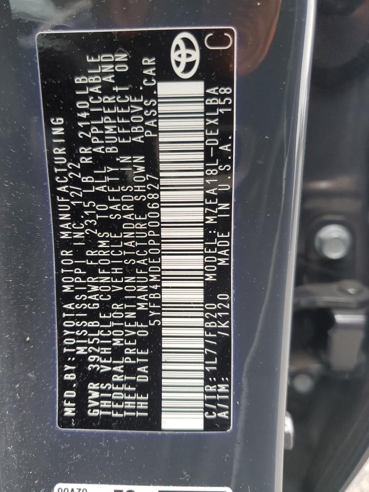 2023 TOYOTA COROLLA LE VIN:5YFB4MDE0PP006827