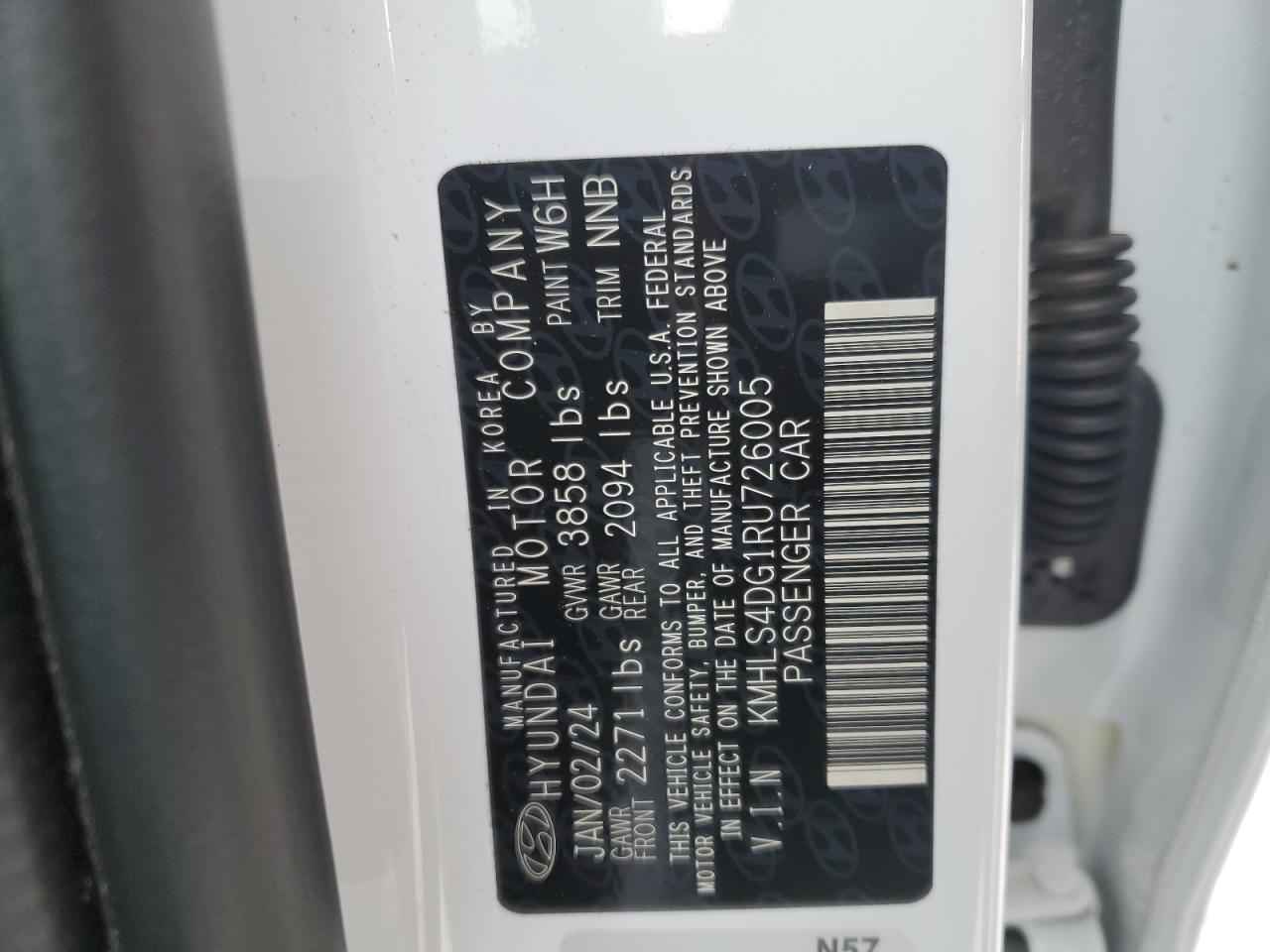 2024 HYUNDAI ELANTRA SEL VIN:KMHLS4DG1RU726005