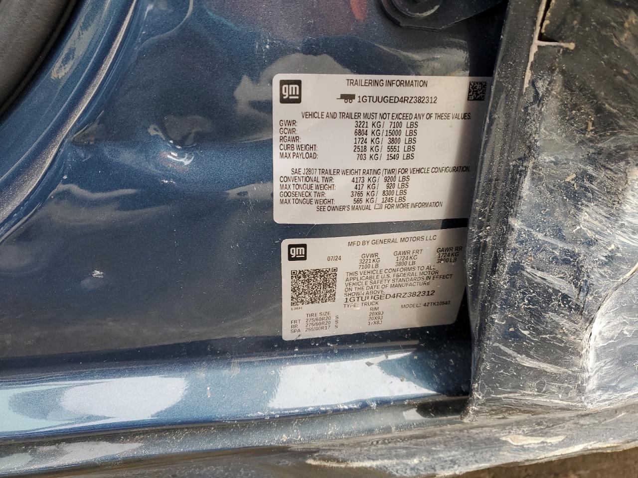 2024 GMC SIERRA K1500 DENALI VIN:19XFC1F75GE214155