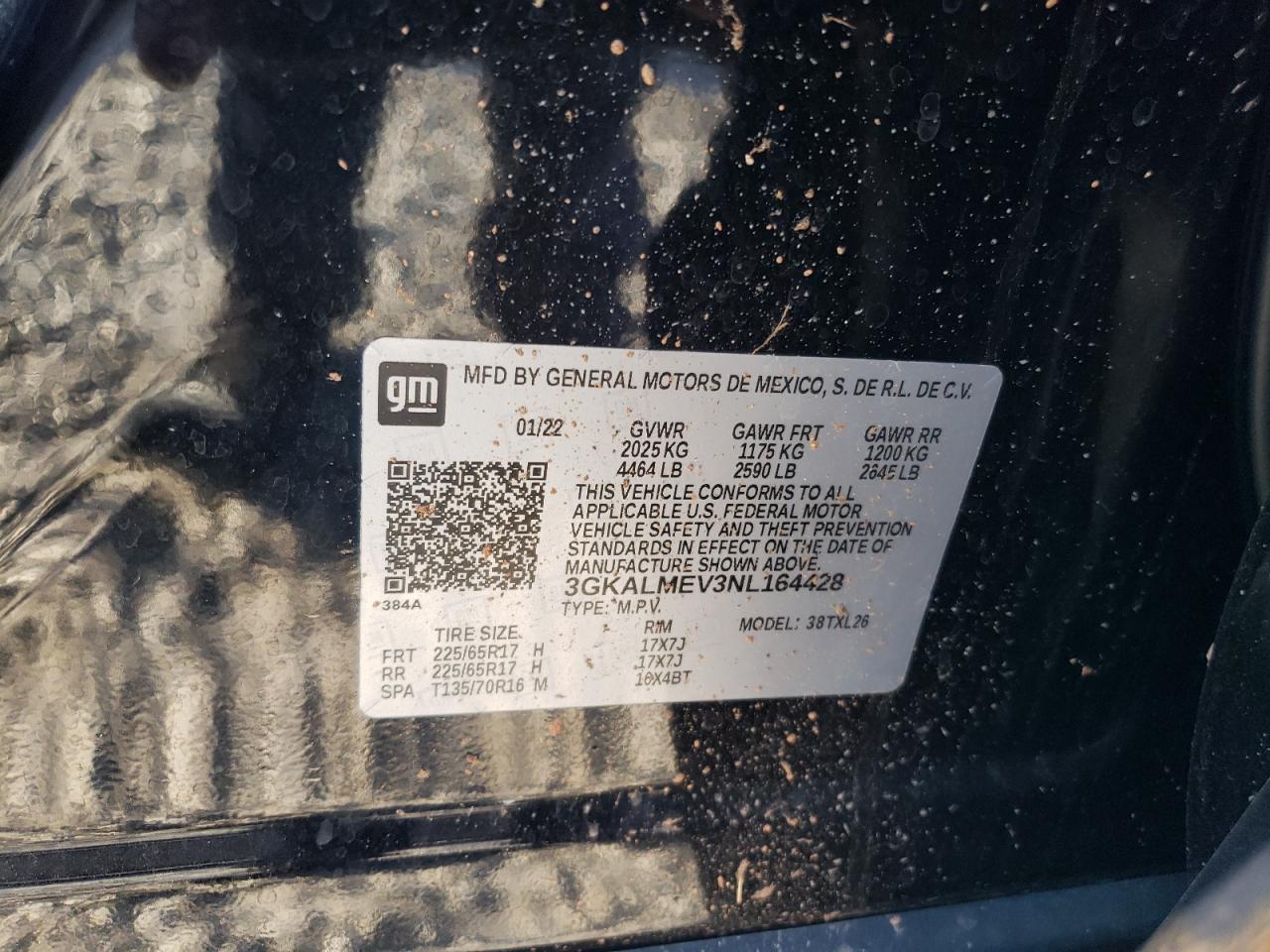 2022 GMC TERRAIN SLE VIN:3GKALMEV3NL164428