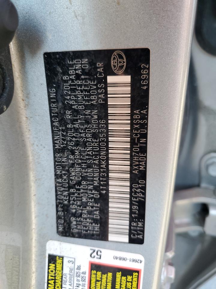 2022 TOYOTA CAMRY NIGHT SHADE VIN:4T1T31AK0NU035336