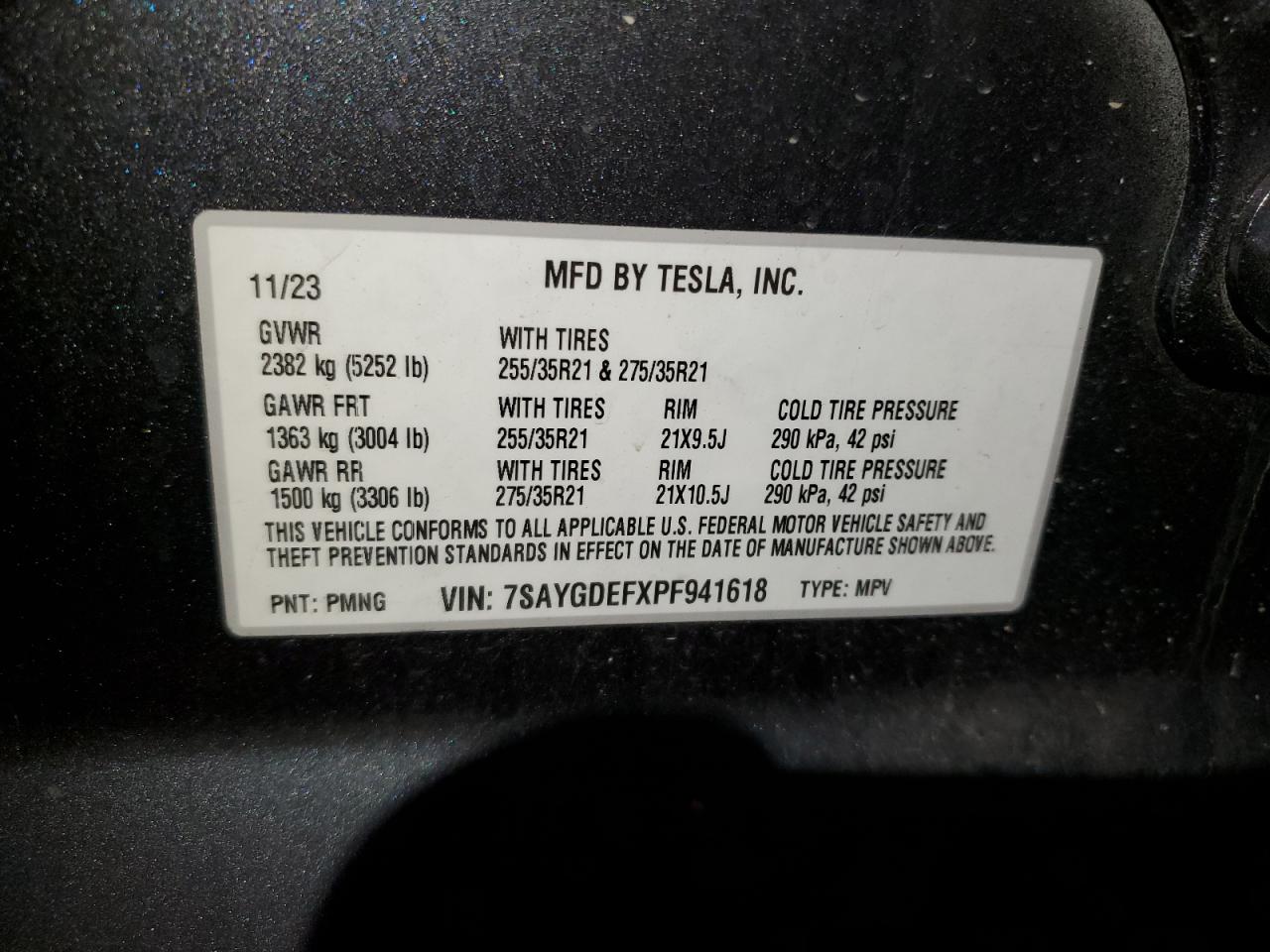 2023 TESLA MODEL Y  VIN:7SAYGDEFXPF941618