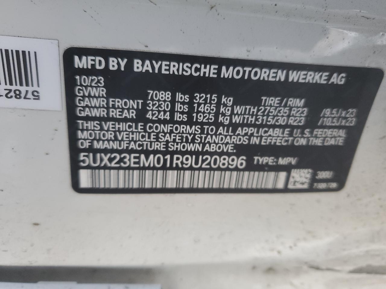 2024 BMW X7 XDRIVE40I VIN:5UX23EM01R9U20896