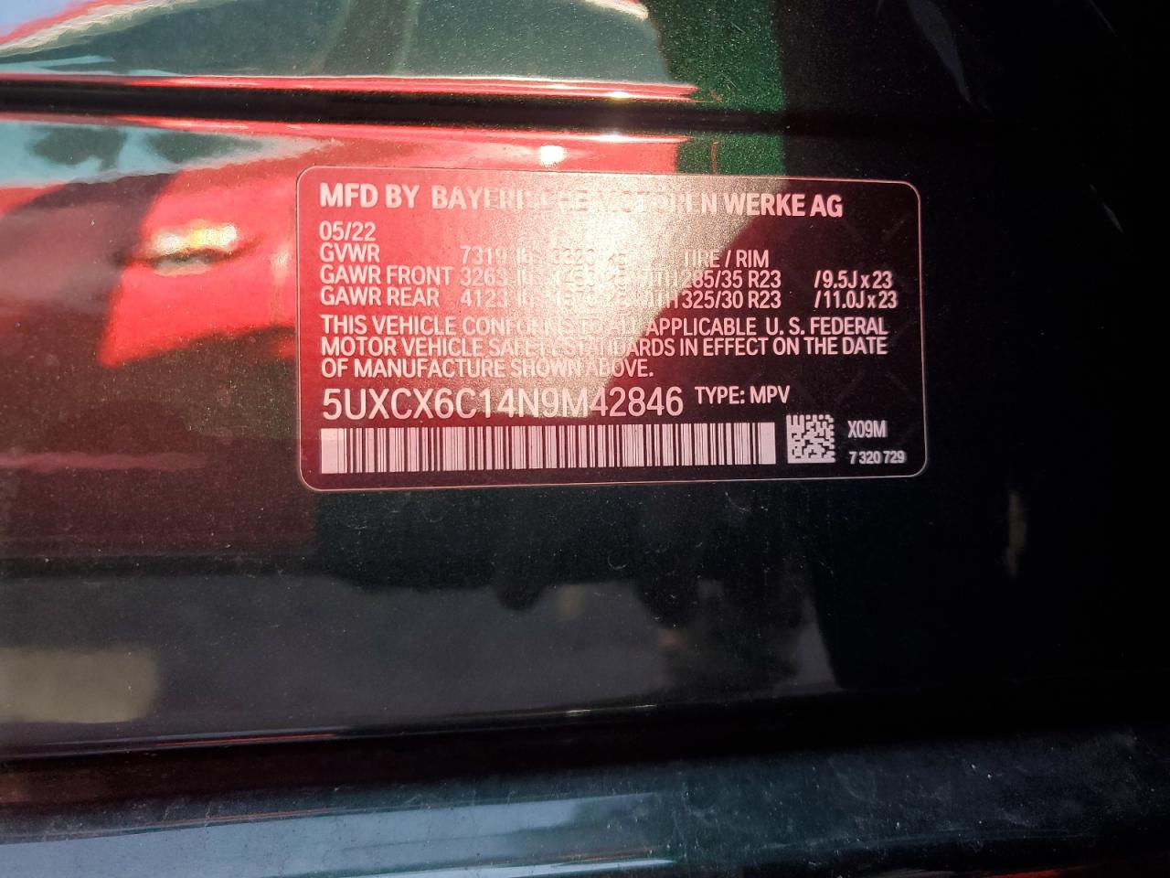 2022 BMW X7 ALPINA XB7 VIN:5UXCX6C14N9M42846