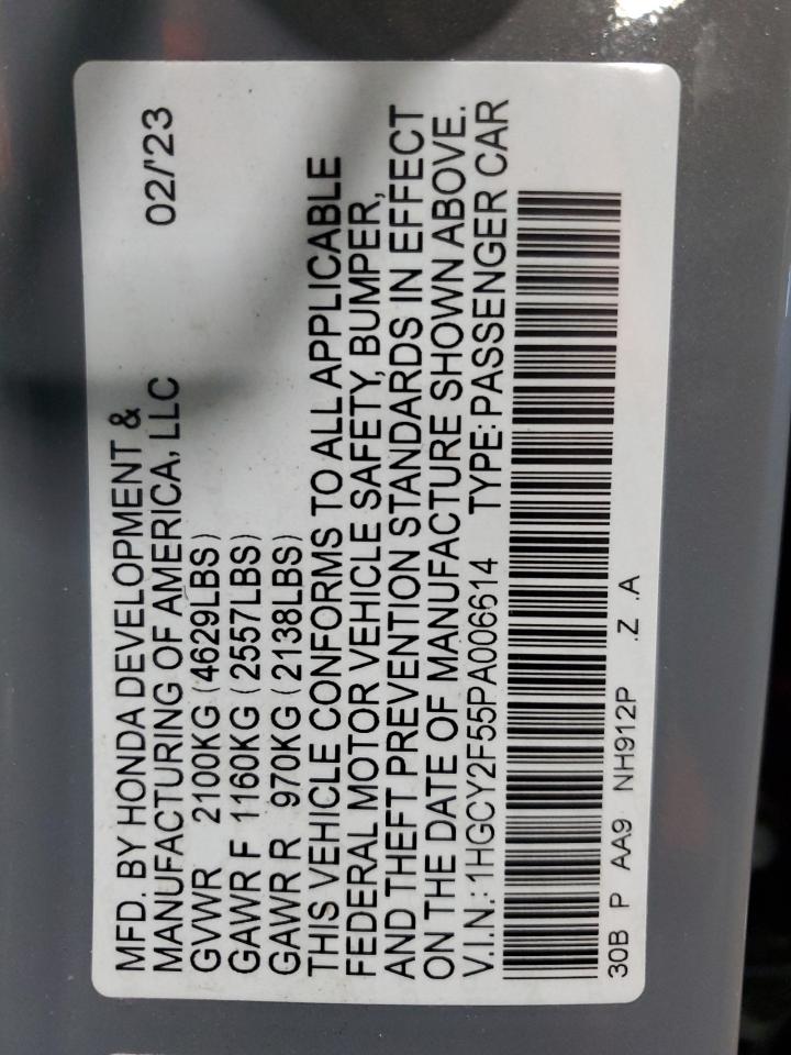 2023 HONDA ACCORD HYBRID SPORT VIN:1HGCY2F55PA006614