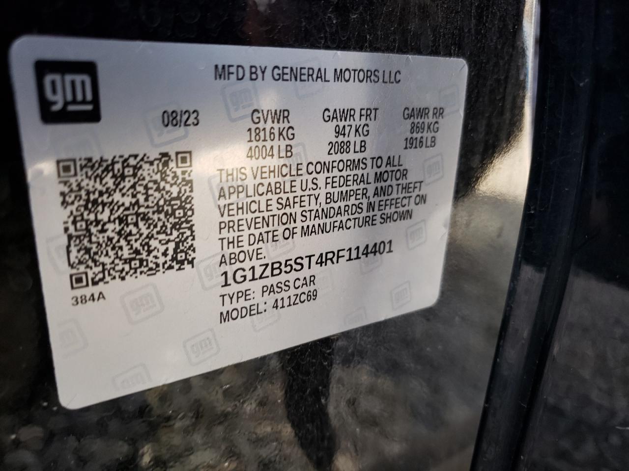 2024 CHEVROLET MALIBU LS VIN:1G1ZB5ST4RF114401