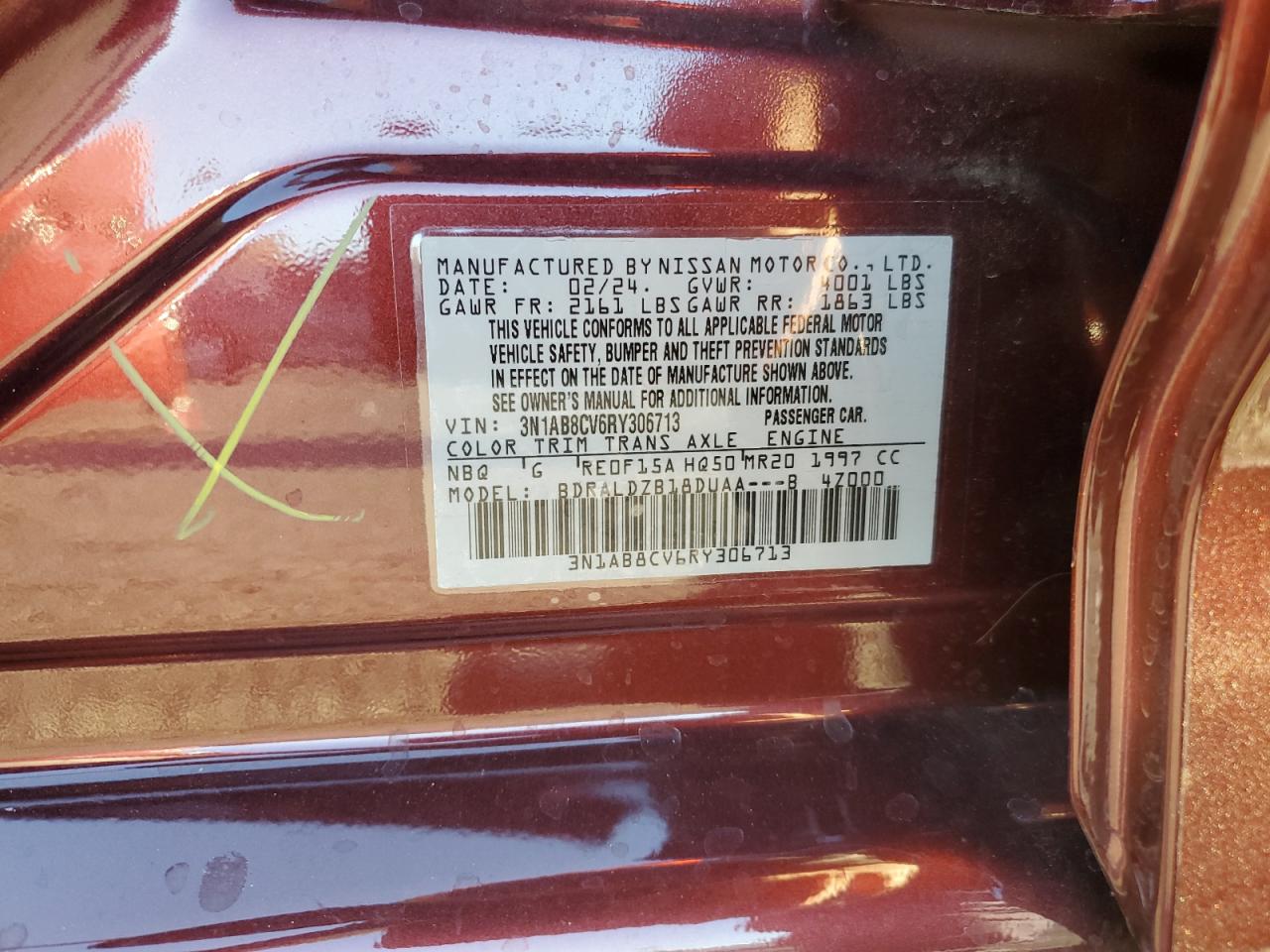 2024 NISSAN SENTRA SV VIN:3N1AB8CV6RY306713