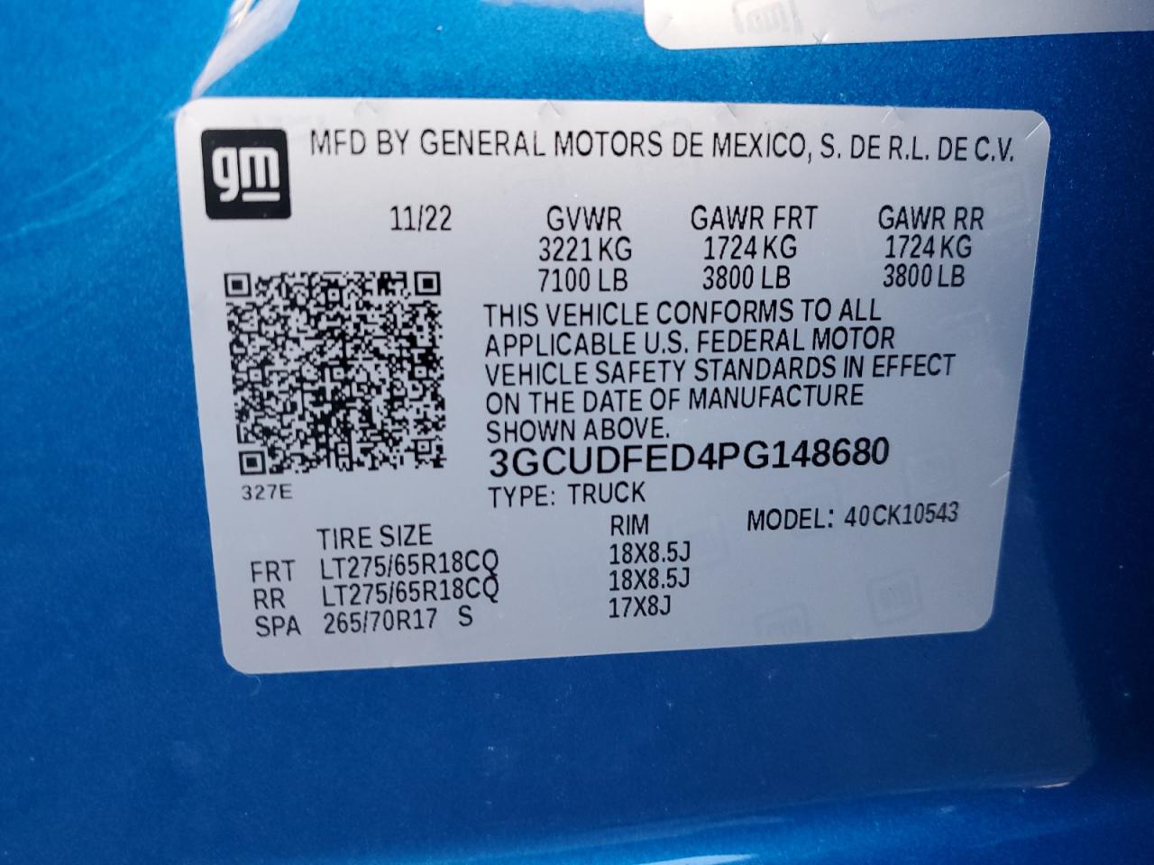 2023 CHEVROLET SILVERADO K1500 LT TRAIL BOSS VIN:3GCUDFED4PG148680