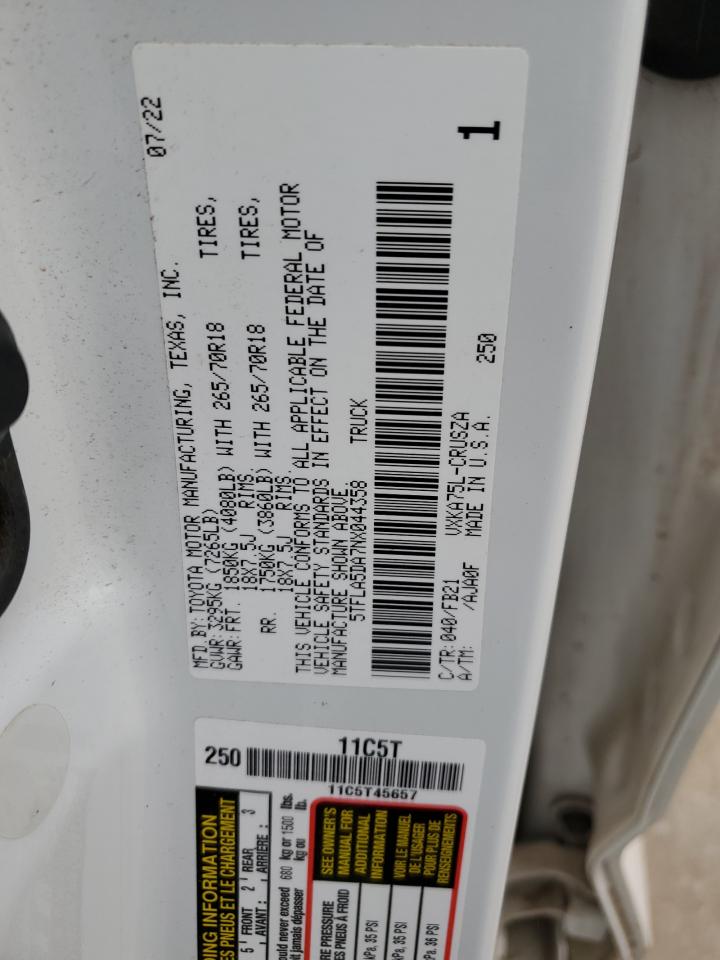 2022 TOYOTA TUNDRA DOUBLE CAB SR VIN:5TFLA5DA7NX044358