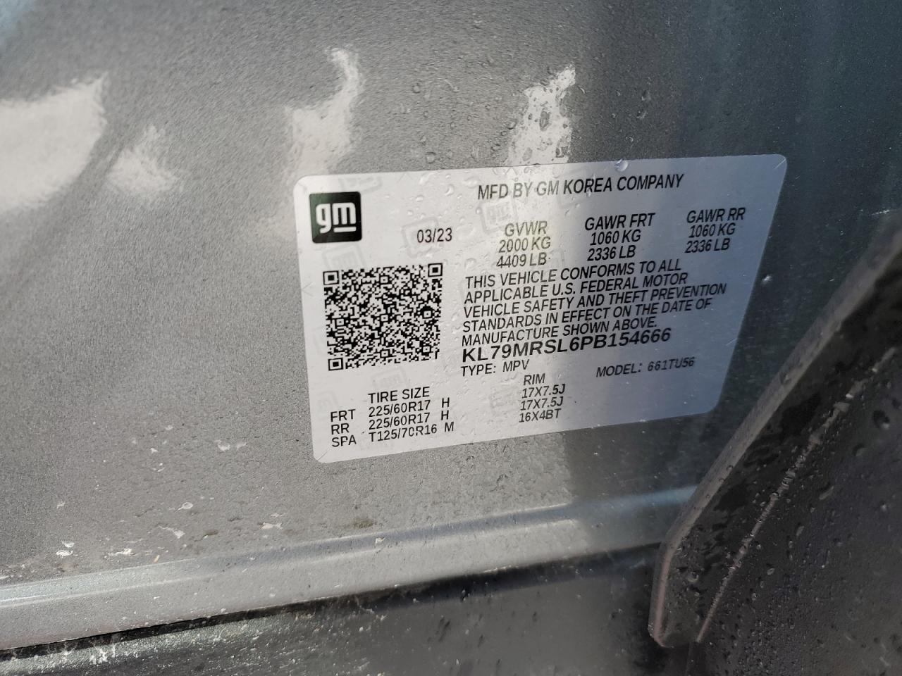 2023 CHEVROLET TRAILBLAZER LT VIN:KL79MRSL6PB154666