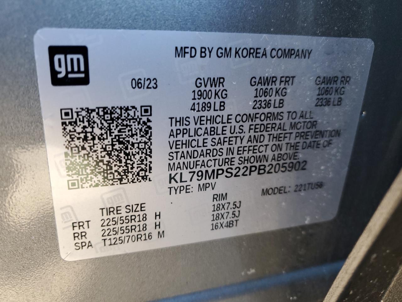 2023 CHEVROLET TRAILBLAZER LT VIN:KL79MPS22PB205902