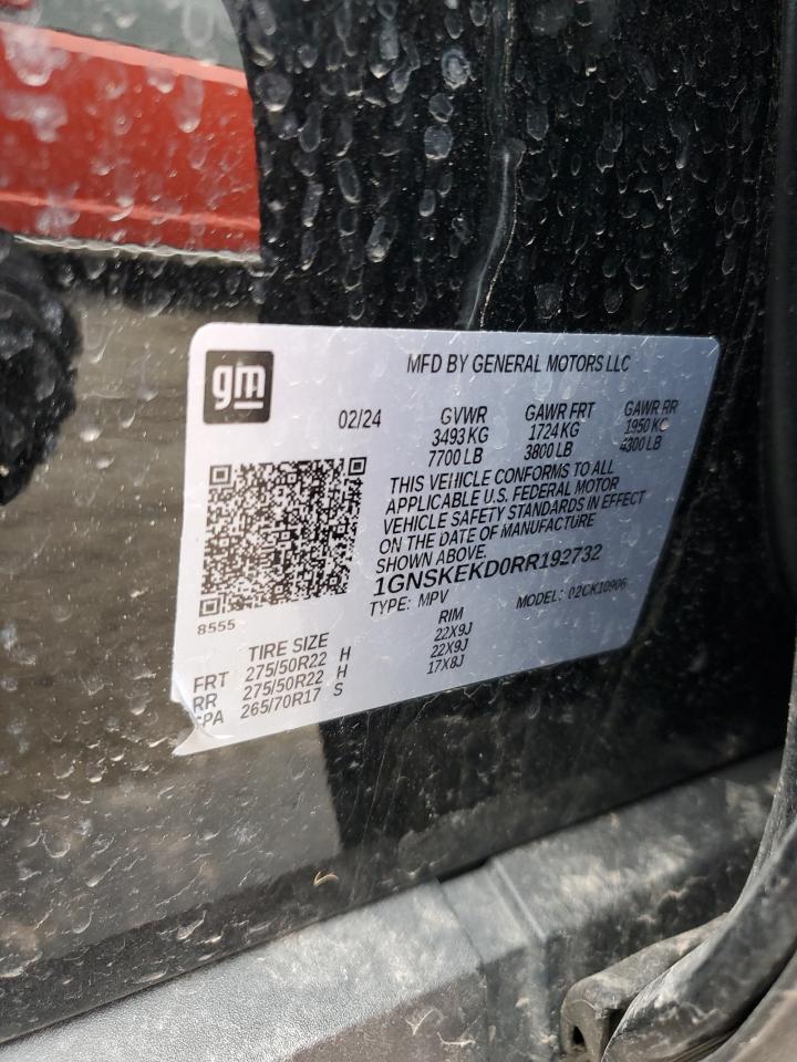 2024 CHEVROLET SUBURBAN K1500 RST VIN:1GNSKEKD0RR192732