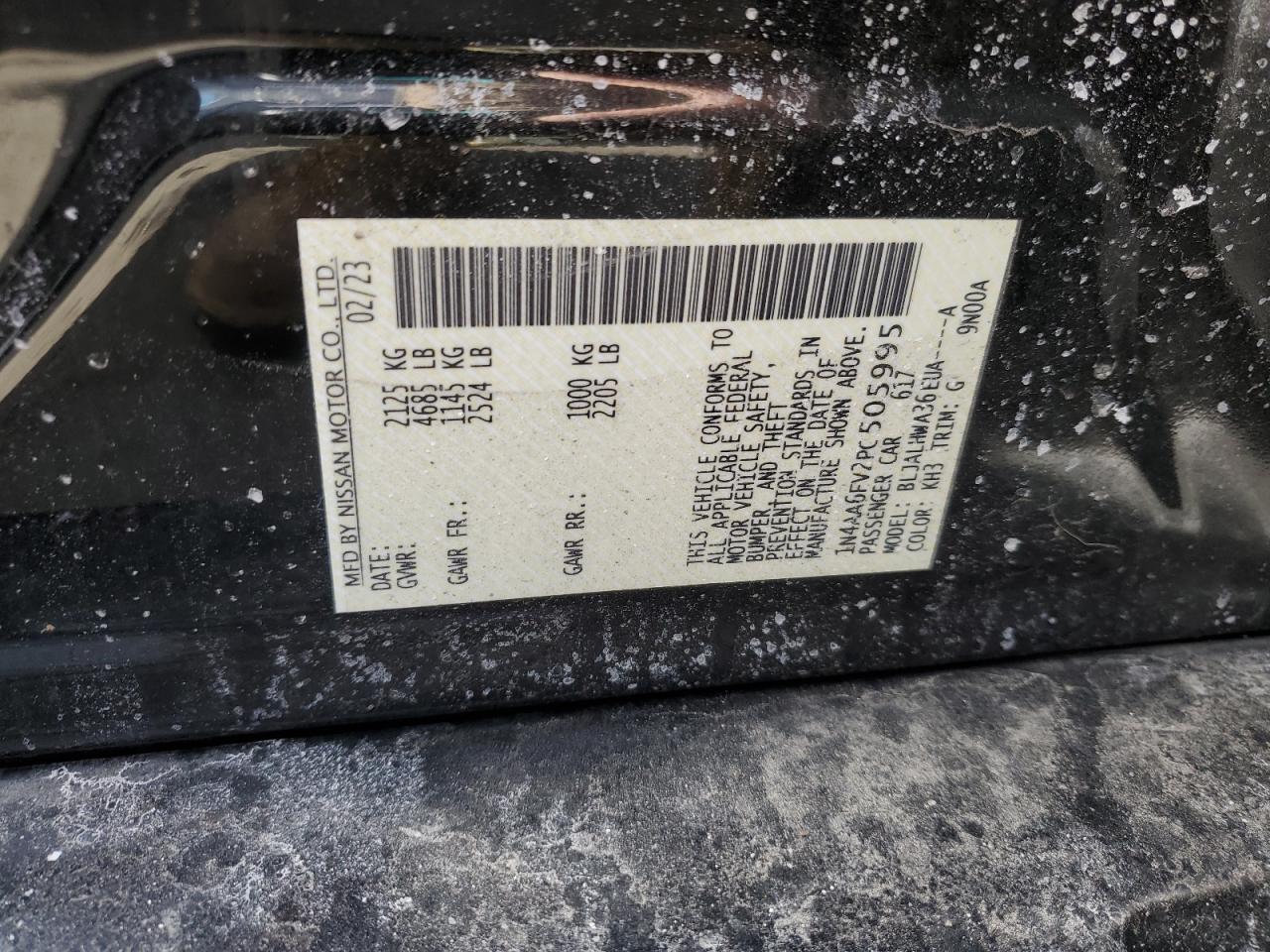 2023 NISSAN MAXIMA PLATINUM VIN:1N4AA6FV2PC505995