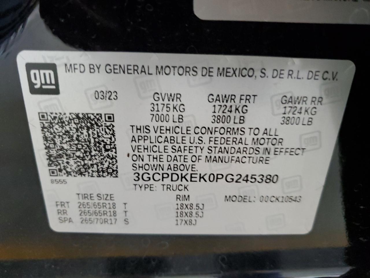 2023 CHEVROLET SILVERADO K1500 LT-L VIN:3GCPDKEK0PG245380