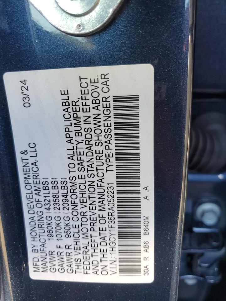 2024 HONDA ACCORD EX VIN:1HGCY1F35RA052231