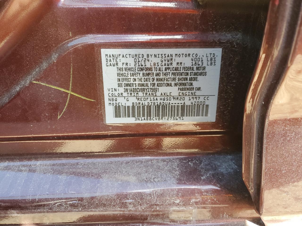 2024 NISSAN SENTRA SV VIN:3N1AB8CV8RY275691