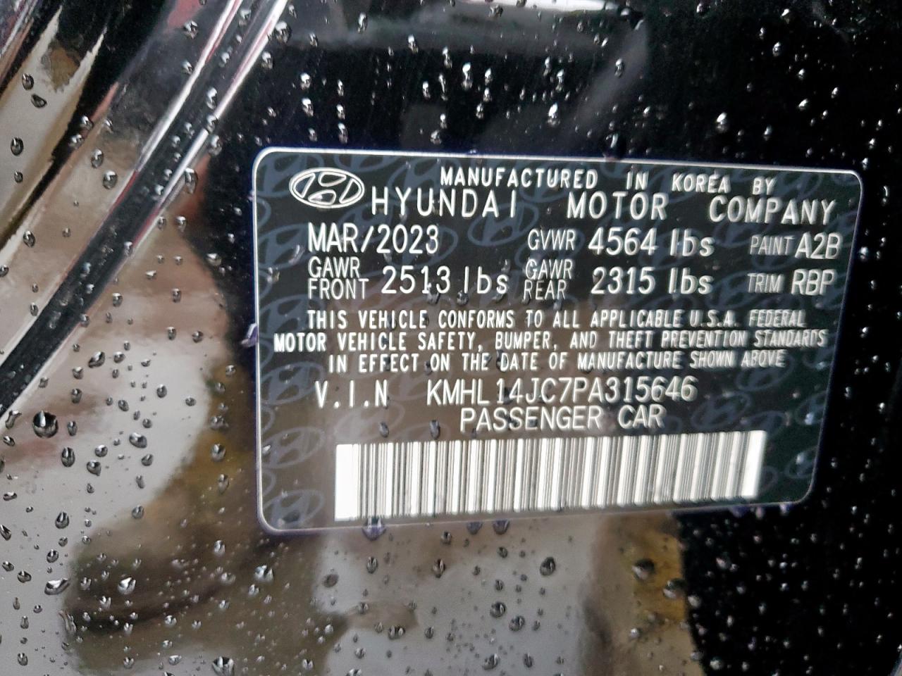 2023 HYUNDAI SONATA N LINE VIN:KMHL14JC7PA315646