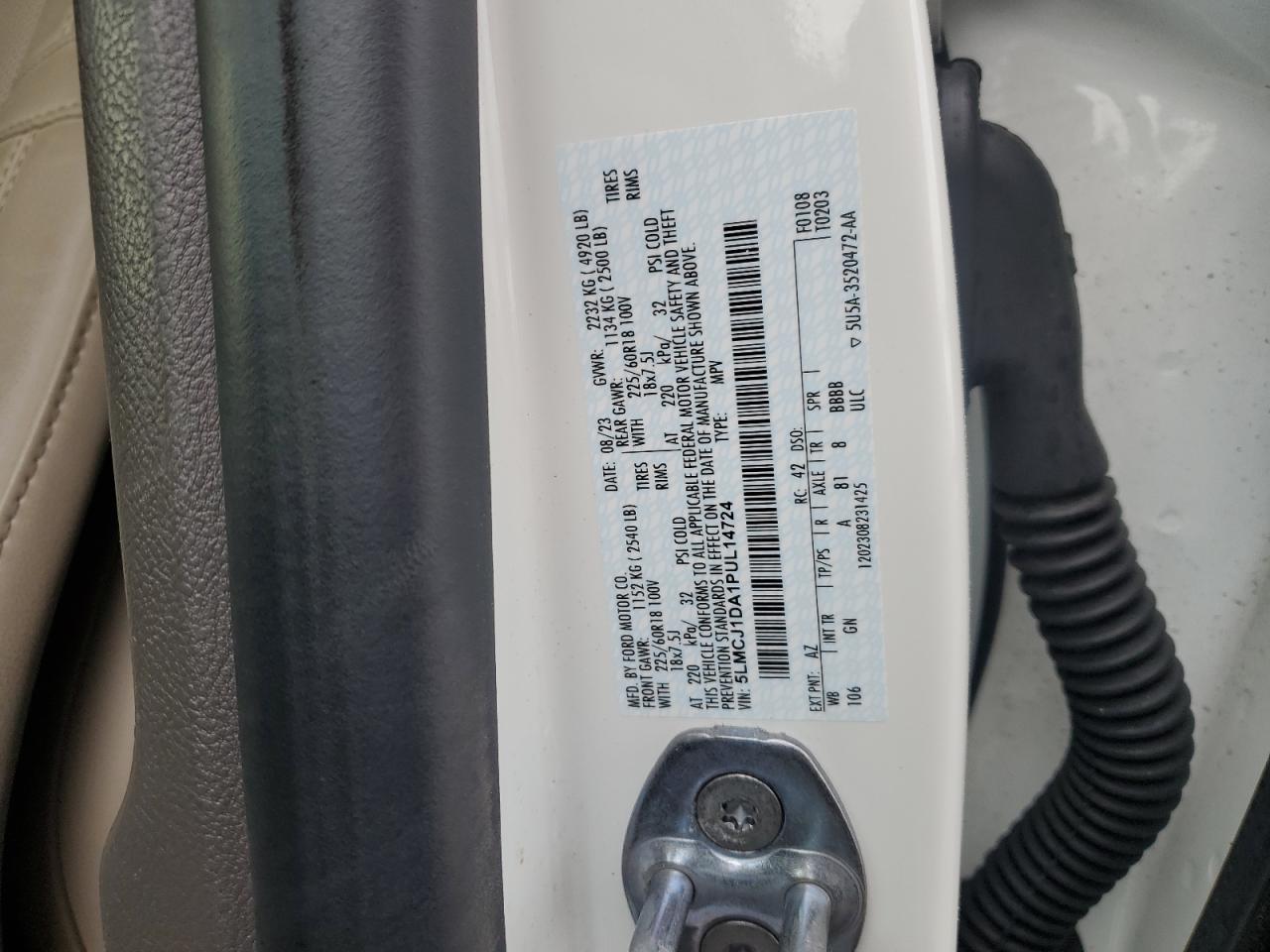 2023 LINCOLN CORSAIR  VIN:5LMCJ1DA1PUL14724