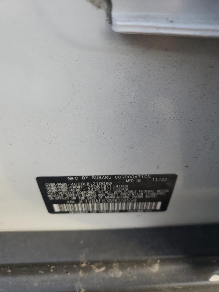 2022 SUBARU WRX PREMIUM VIN:JF1VBAF63N9028594