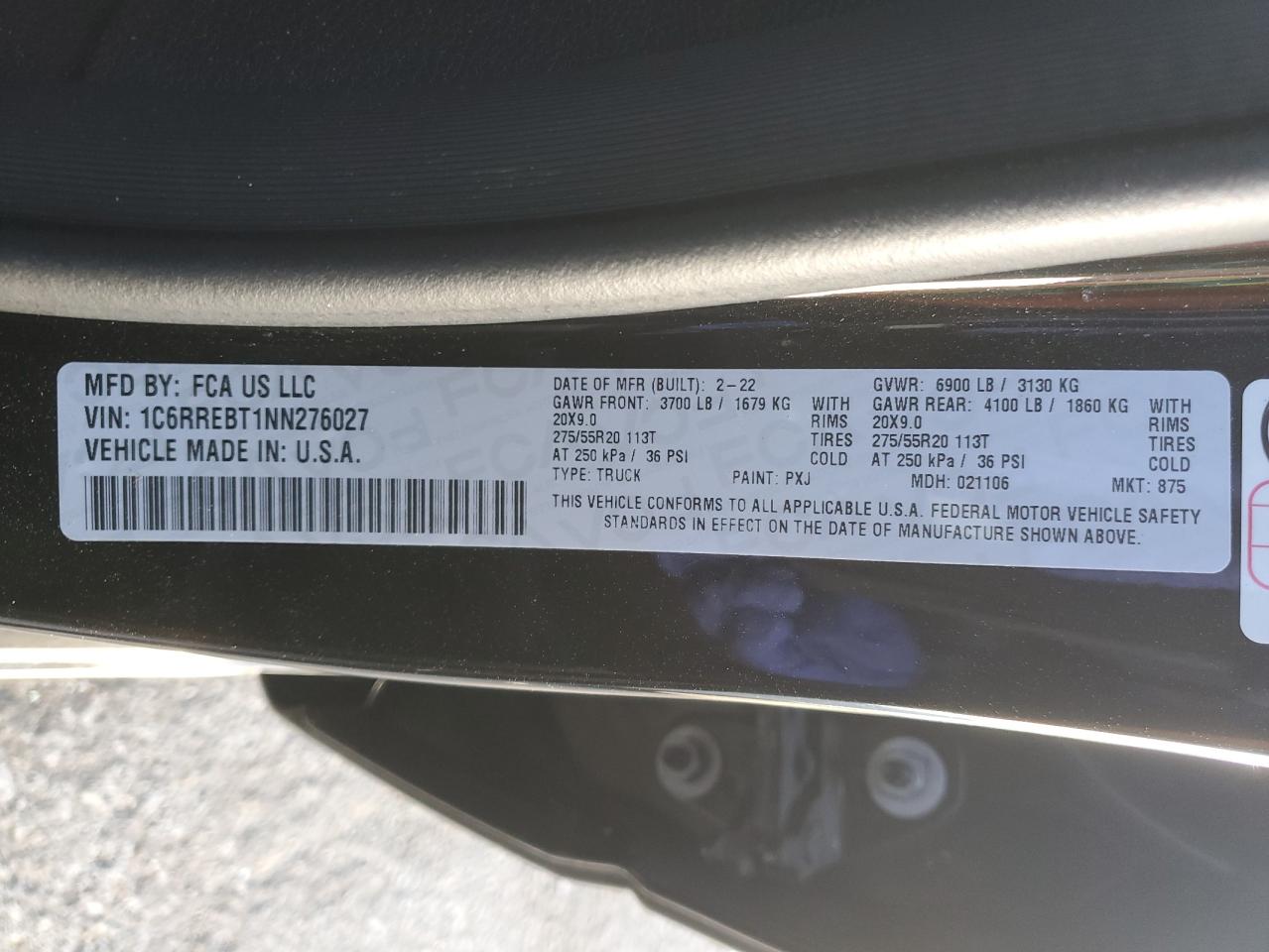 2022 RAM 1500 BIG HORN/LONE STAR VIN:JN8AF5MV5FT557407