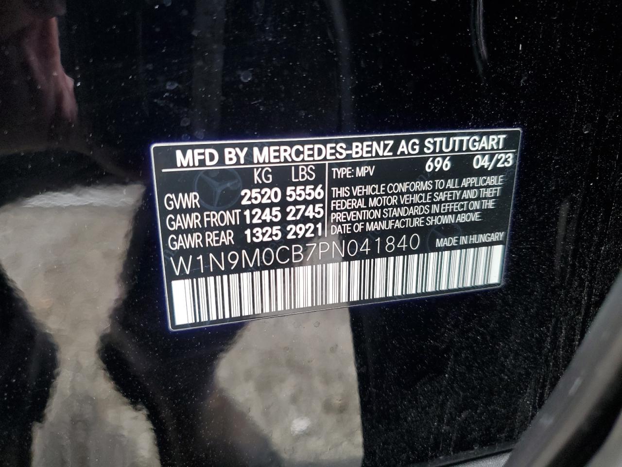 2023 MERCEDES-BENZ EQB 250+ VIN:W1N9M0CB7PN041840