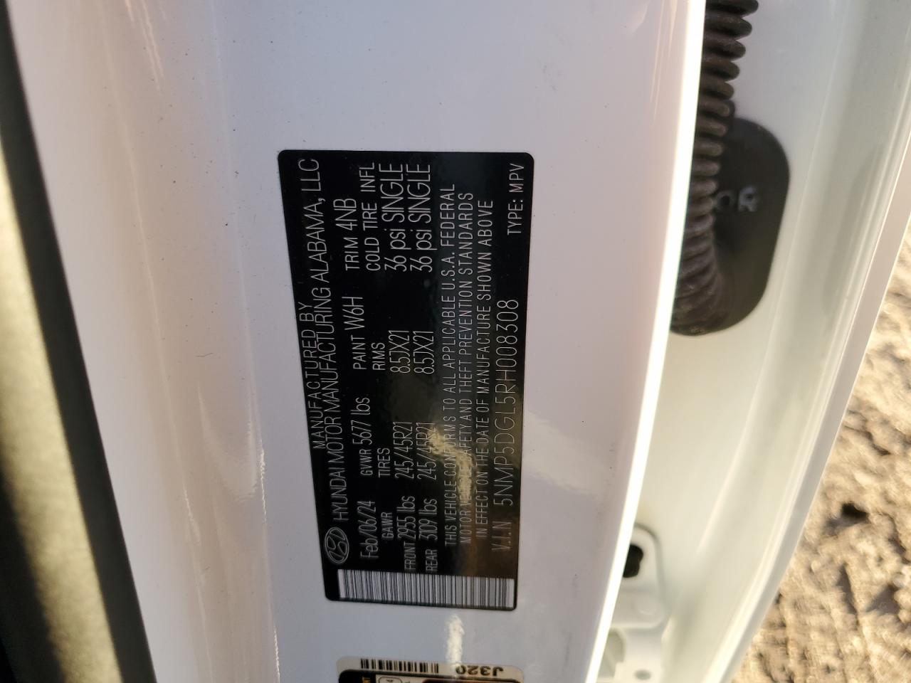 2024 HYUNDAI SANTA FE CALLIGRAPHY VIN:5NMP5DGL5RH008308