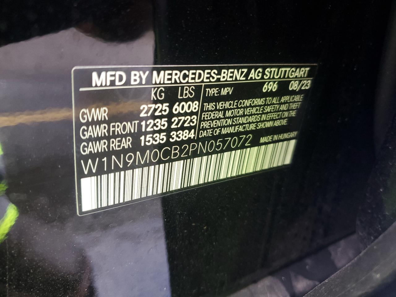 2023 MERCEDES-BENZ EQB 250+ VIN:W1N9M0CB2PN057072