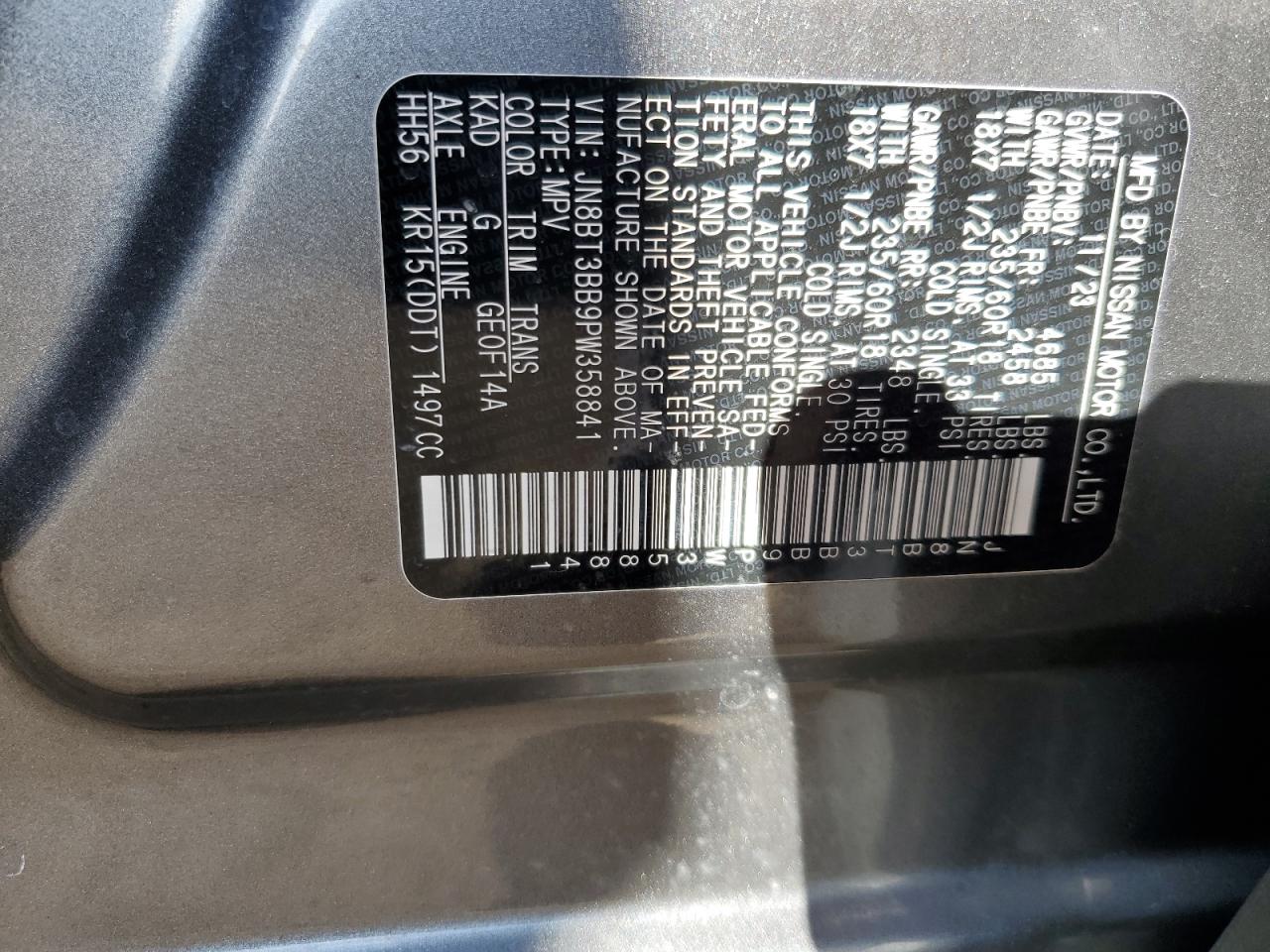 2023 NISSAN ROGUE SV VIN:JN8BT3BB9PW358841
