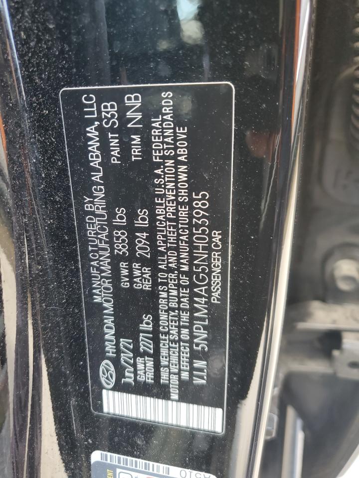 2022 HYUNDAI ELANTRA SEL VIN:5NPLM4AG5NH053985