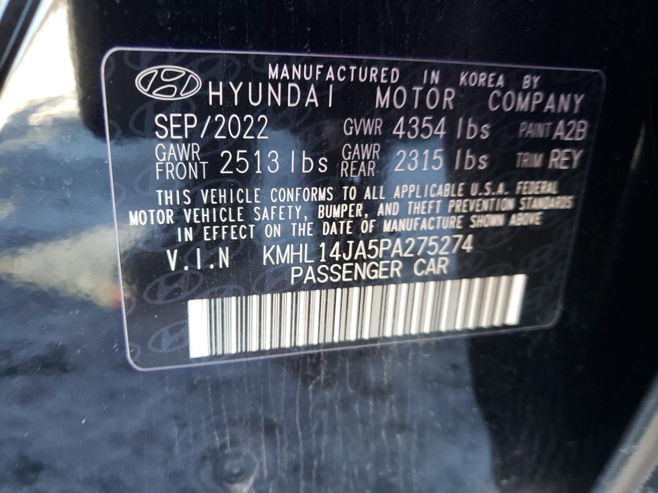 2023 HYUNDAI SONATA SEL VIN:KMHL14JA5PA275274